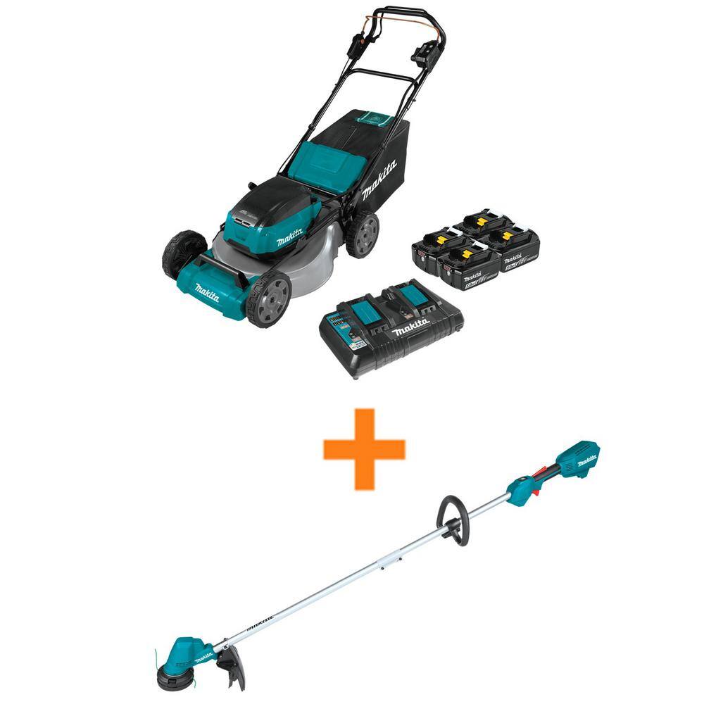 Makita 18V X2 (36V) LXT Cordless 21 in. Self-Propelled Commercial Lawn Mower 4 Batteries (5.0Ah)  bonus 13 in. String Trimmer XML08PT1-XRU23Z