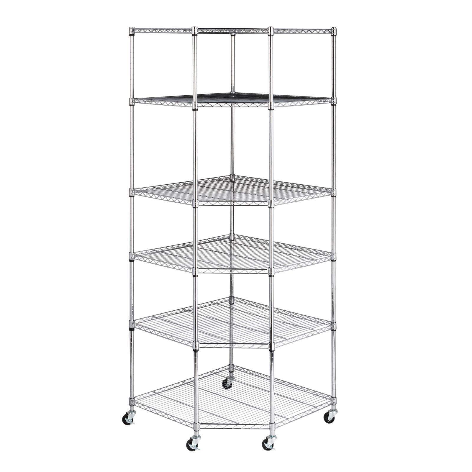 Zimtown 6 Tire Heavy Duty Wire Garage Storage Rack, Steel Corner Shelving with Wheels, Silver