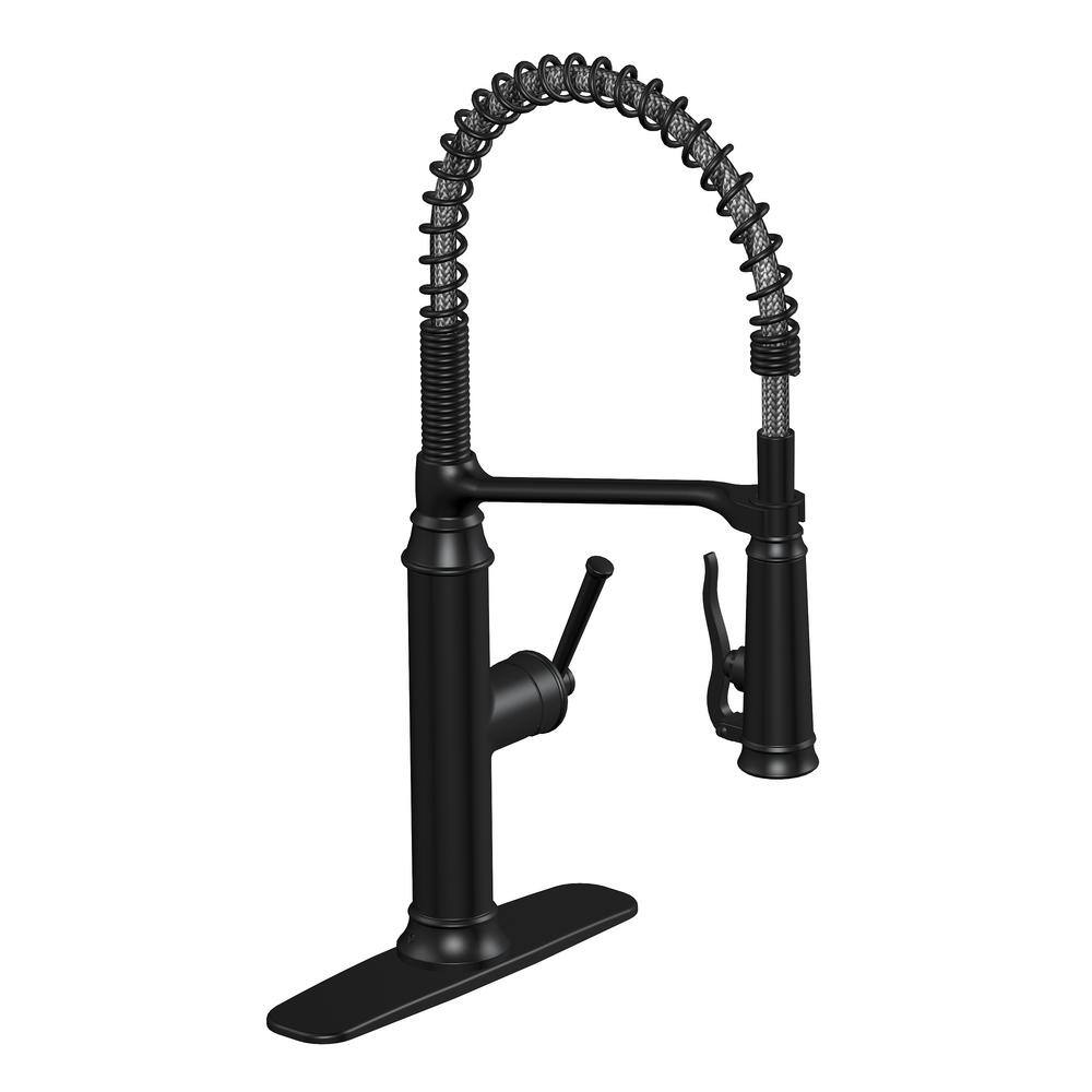 Glacier Bay Linscott Single Handle Coil Spring Neck Pull Down Sprayer Kitchen Faucet in Matte Black HDQFP1B4202BL