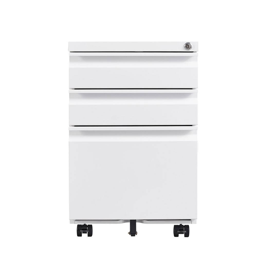 URTR White 3-Drawer Mobile File Cabinet Under Desk Metal Rolling Filing Cabinet with Lock for LegalLetterA4 File T-02023-4