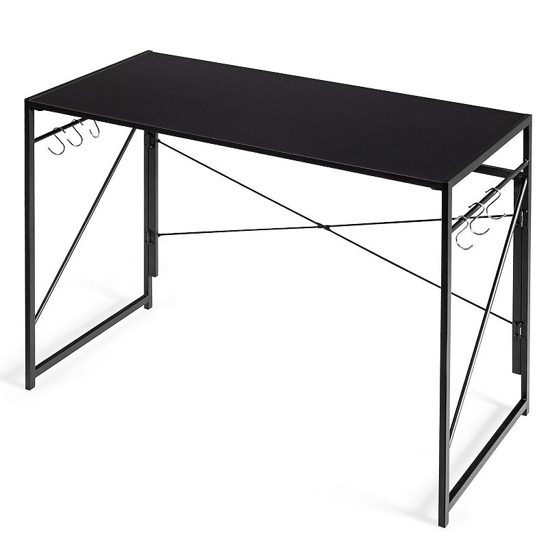 Folding Computer Desk Writing Study Desk Home Office with 6 Hooks