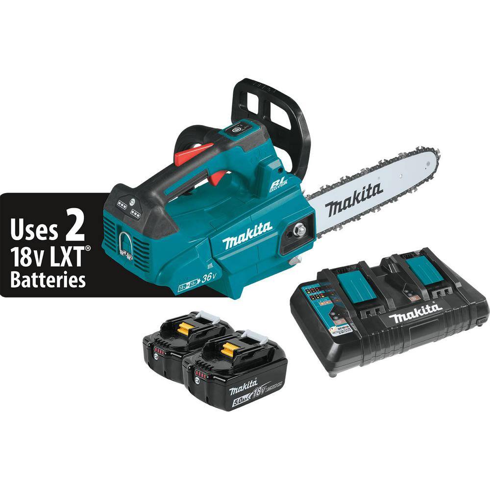 Makita LXT 14 in. 18V X2 (36V)Lithium-Ion Brushless Top Handle Chain Saw Kit (5.0Ah) w Bonus 18V LXT Battery Pack 5.0Ah(2-Pk) XCU08PTBL1850B2