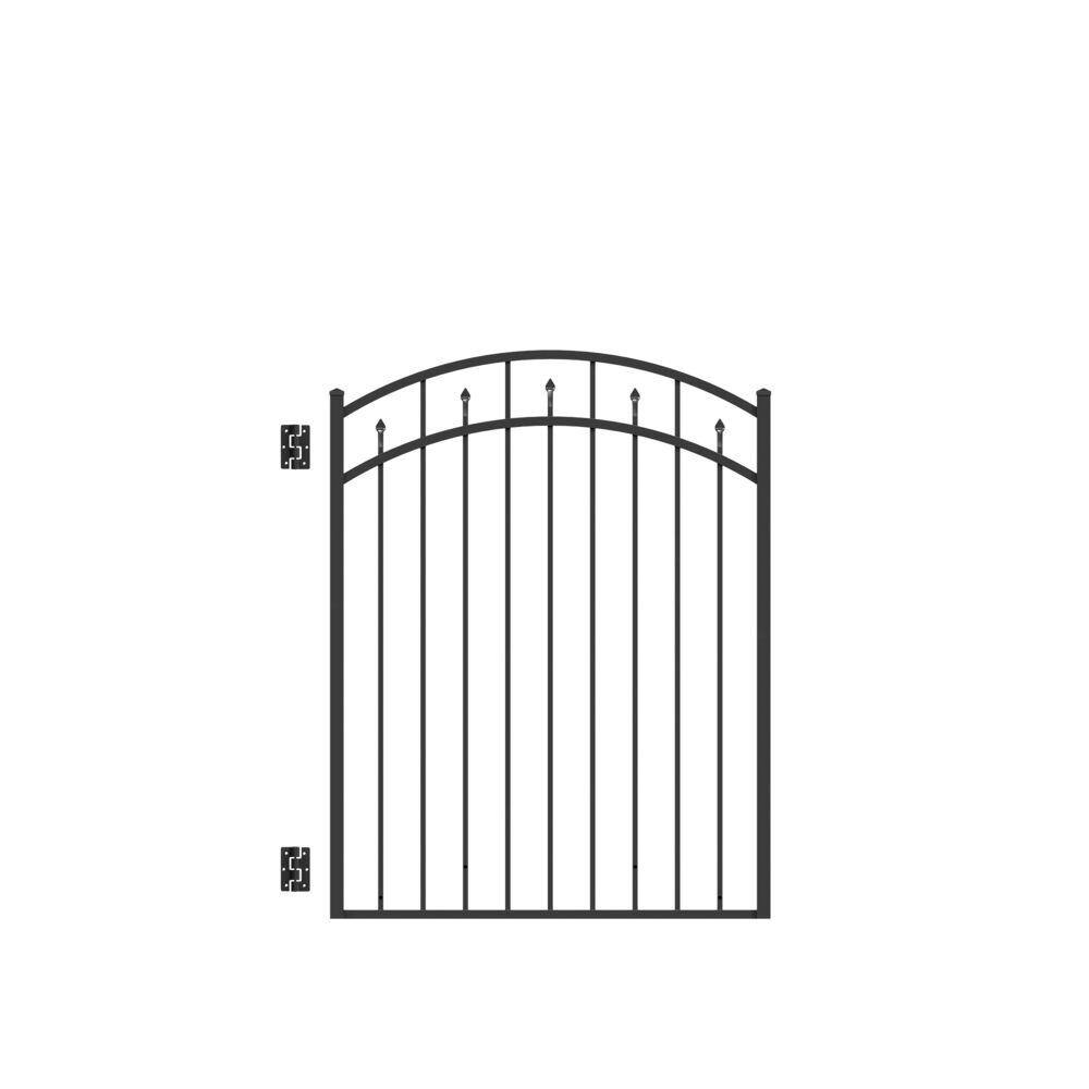 Barrette Outdoor Living Brilliance Standard-Duty 4 ft. W x 4.5 ft. H Black Aluminum Arched Pre-Assembled Fence Gate 73009528