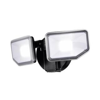 AWSENS 2-Light Black Outdoor Integrated LED Wall or Eave Mount Flood Light AW5062-BK