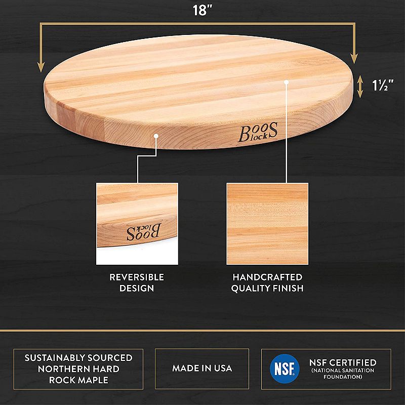 John Boos R Board 18 Diameter 1.5 Thick Reversible Round Cutting Board， Maple