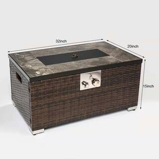 Sireck 32 in. Brown Rectangle Wicker Ceramic Tile Metal Fire Pit Table ZZQ-THDXP1041