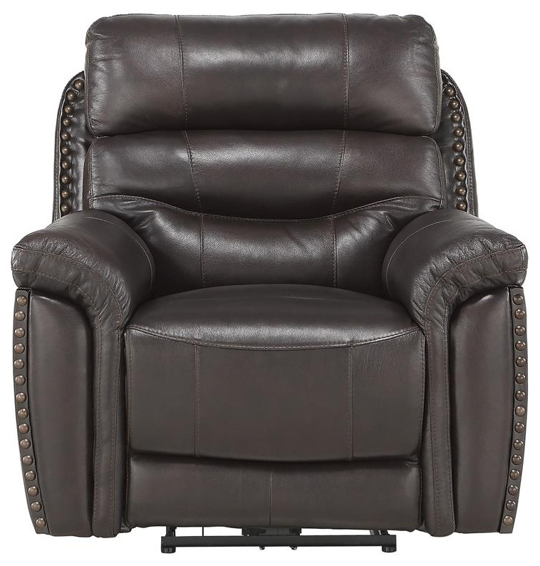 Lexicon Lance Italian Top Grain Leather Power Reclining Chair in Brown   Transitional   Recliner Chairs   by Homesquare  Houzz