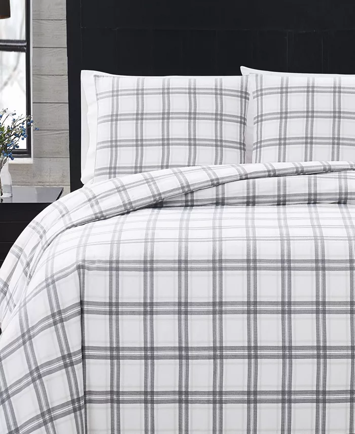 London Fog Plaid 2 Piece Flannel Comforter Set， Twin XL