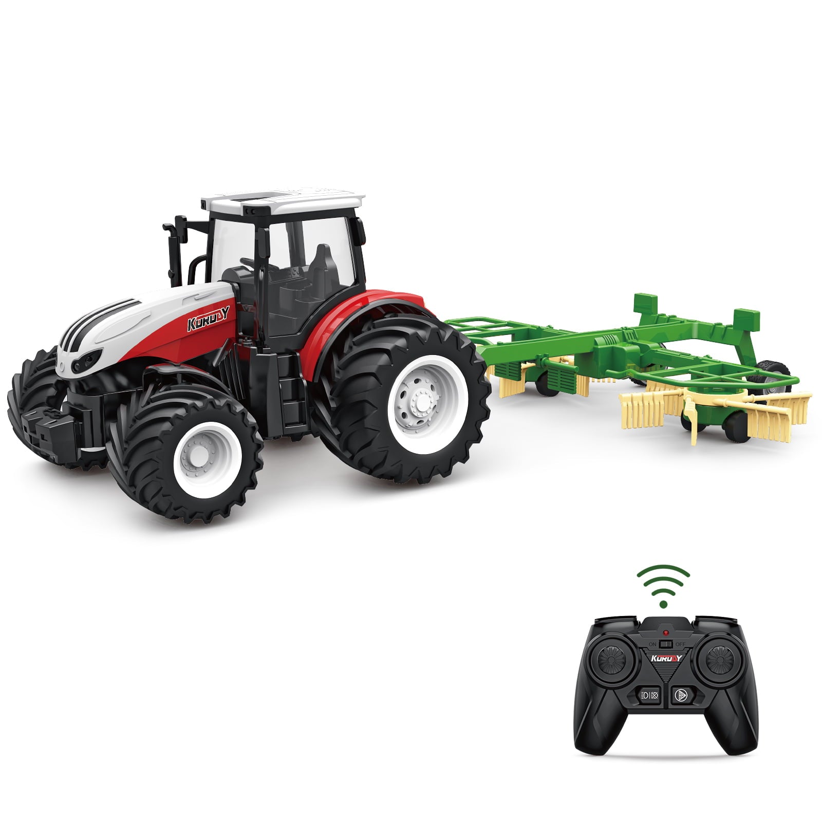 Fisca Remote Control Farm Tractors Toys for Kids with Windrower， RC Farm Trucks Vehicles for Toddlers