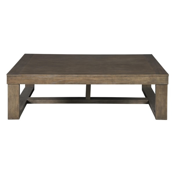 Grained Wooden Frame Cocktail Table with Trestle Base， Brown