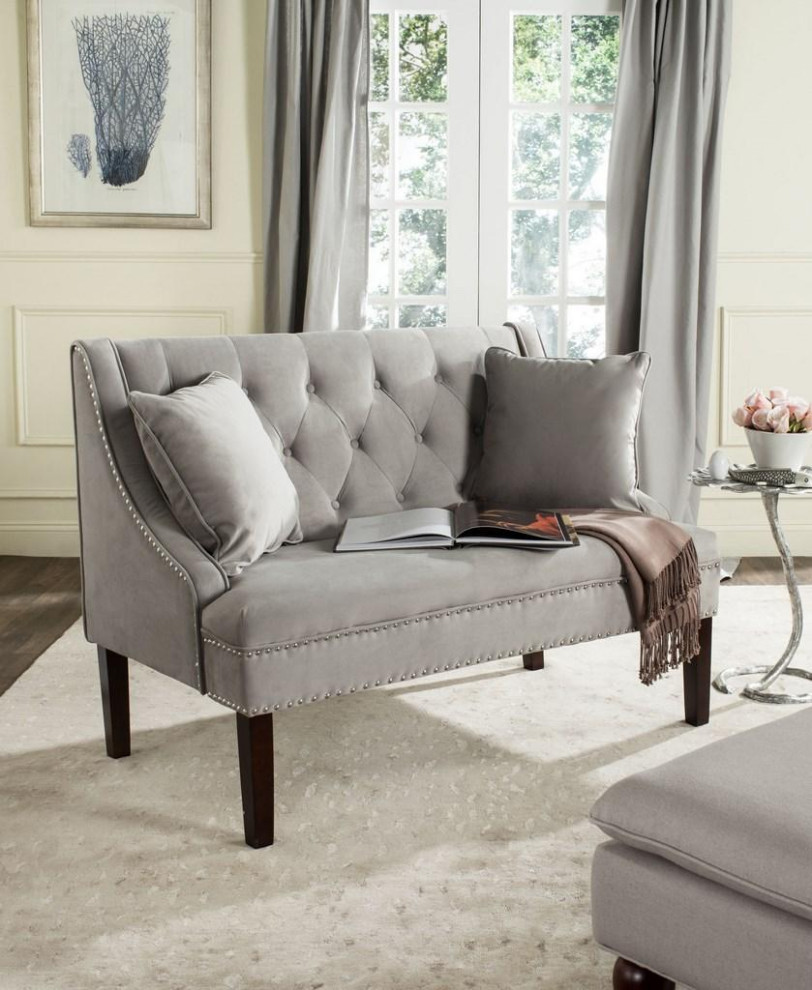 Paxton Velvet Settee W/ Silver Nailheads Grey/ Espresso   Transitional   Loveseats   by AED Luxury Home Decor  Houzz