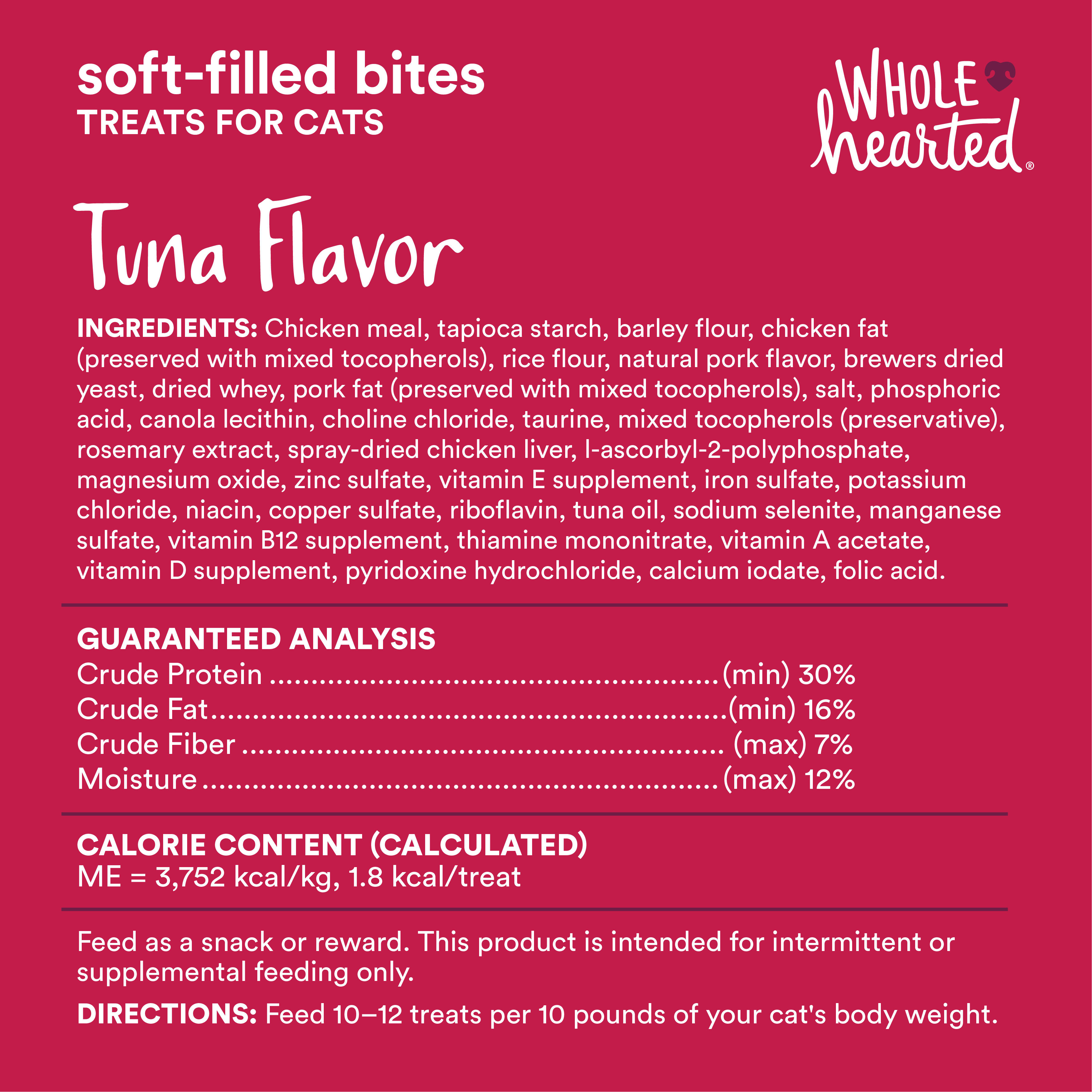 WholeHearted Soft Center Crunchy Tuna Flavor Treats for Cats， 3 oz.