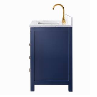 SUDIO Jasper 36 in. W x 22 in. D Bath Vanity in Navy Blue with Engineered Stone Vanity in Carrara White with White Basin Jasper-36NB