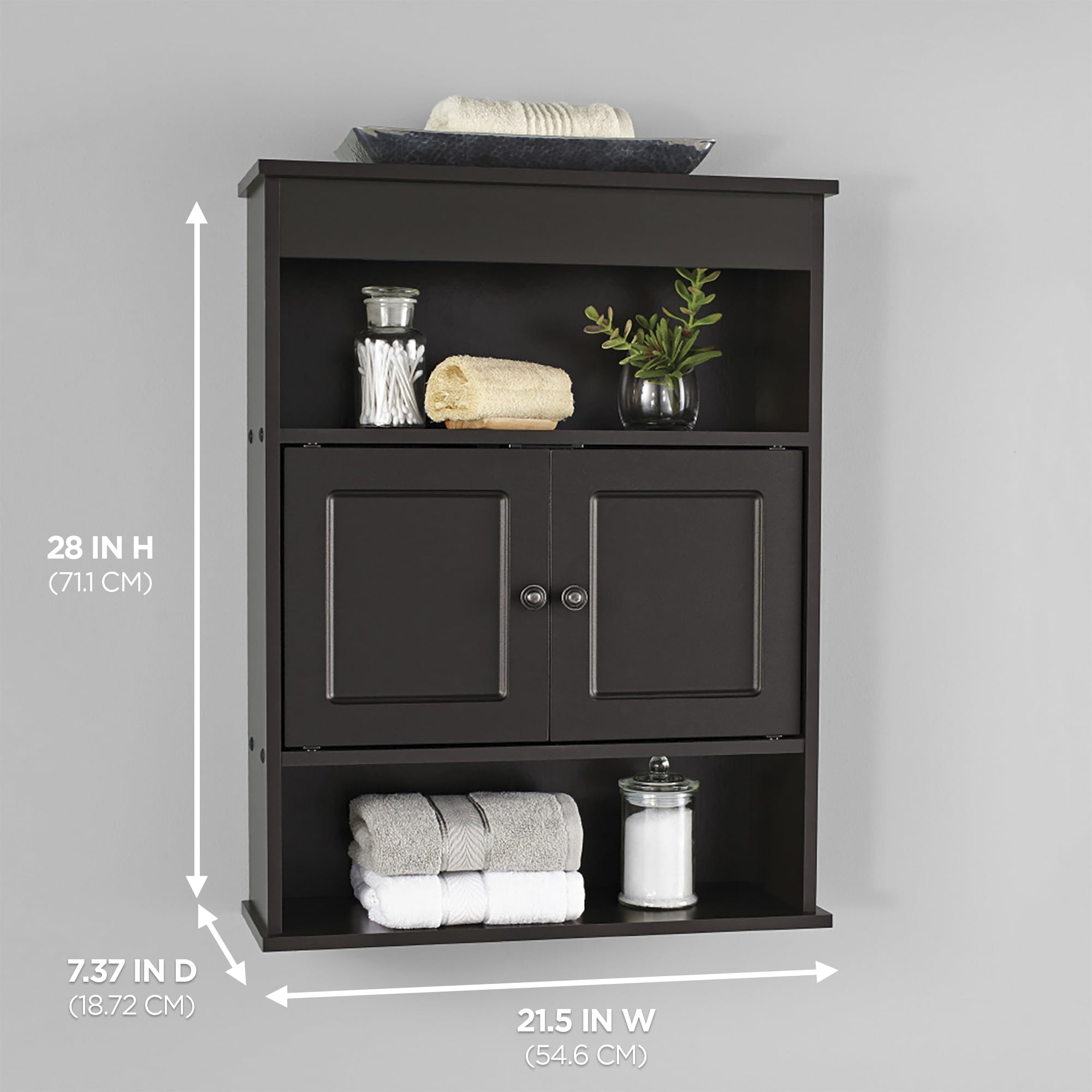 Mainstays Bathroom Wall Mounted Storage Cabinet with 2 Shelves, Espresso