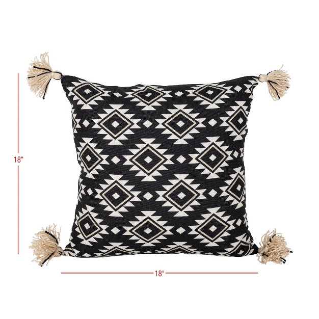 18x18 Inch Hand Woven Southwest Geo Outdoor Pillow Black Polyester With Polyester Fill By Foreside Home amp Garden