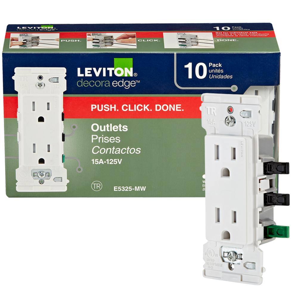 Leviton Decora Edge 15 Amp Tamper-Resistant Duplex Outlet 10-Pack White M02-E5325-0MW