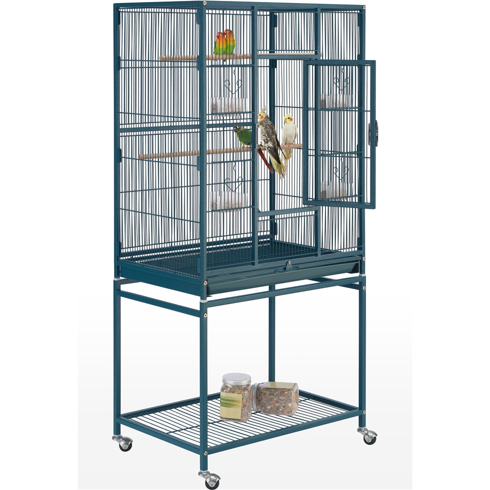 generic 54''H Large Rolling Metal Parrot Cage Bird Cage with Detachable Stand for Conures Parakeets Cockatiels， Navy Blue