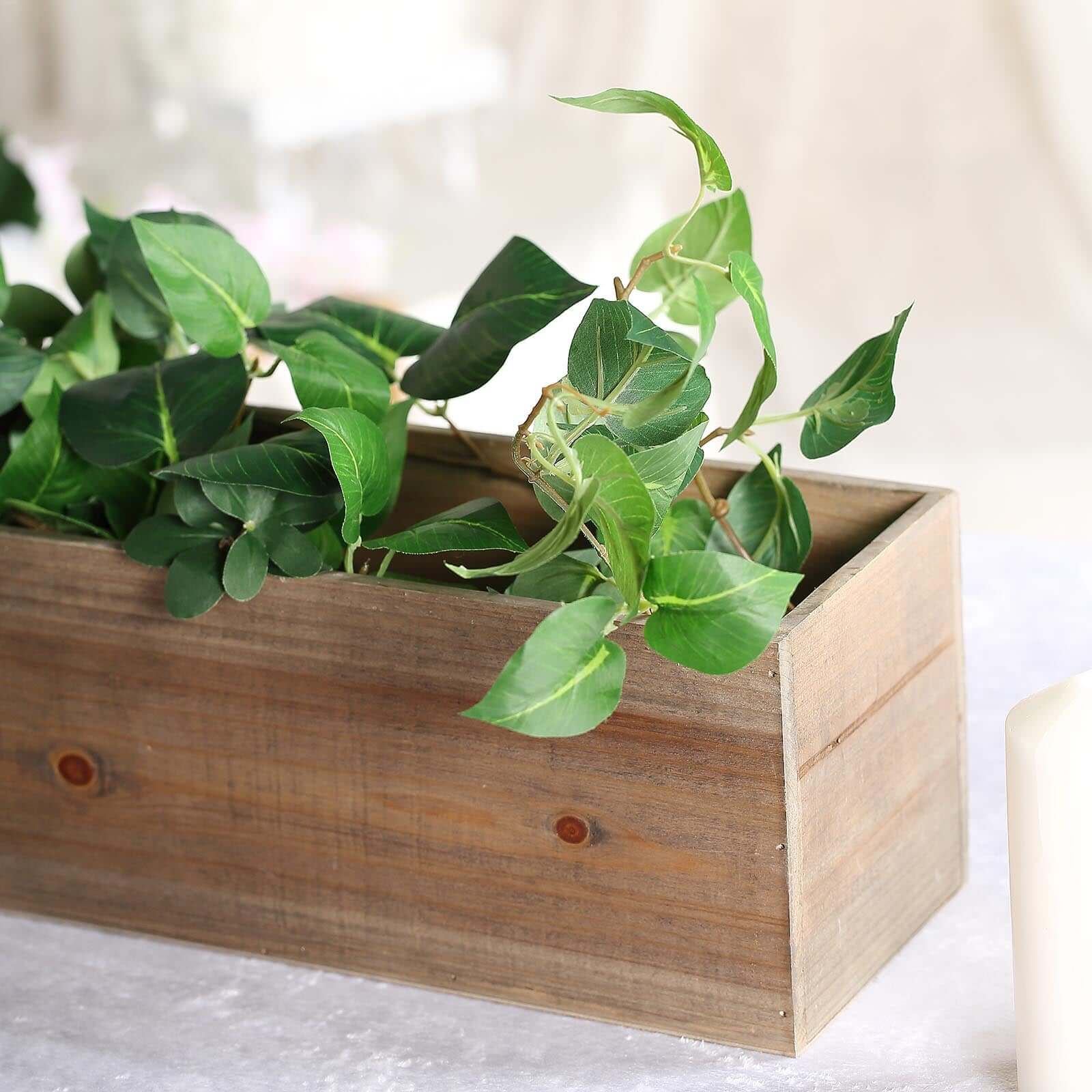 Natural Rectangular Wood Planter Box Set With Removable Plastic Liners 24