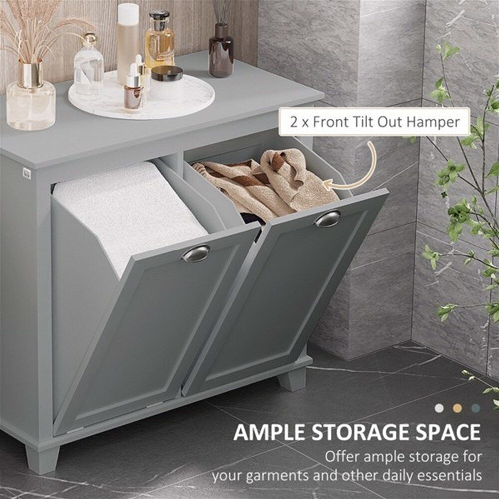 Grey Tilt Out Laundry Sorter Bathroom Storage Cabinet