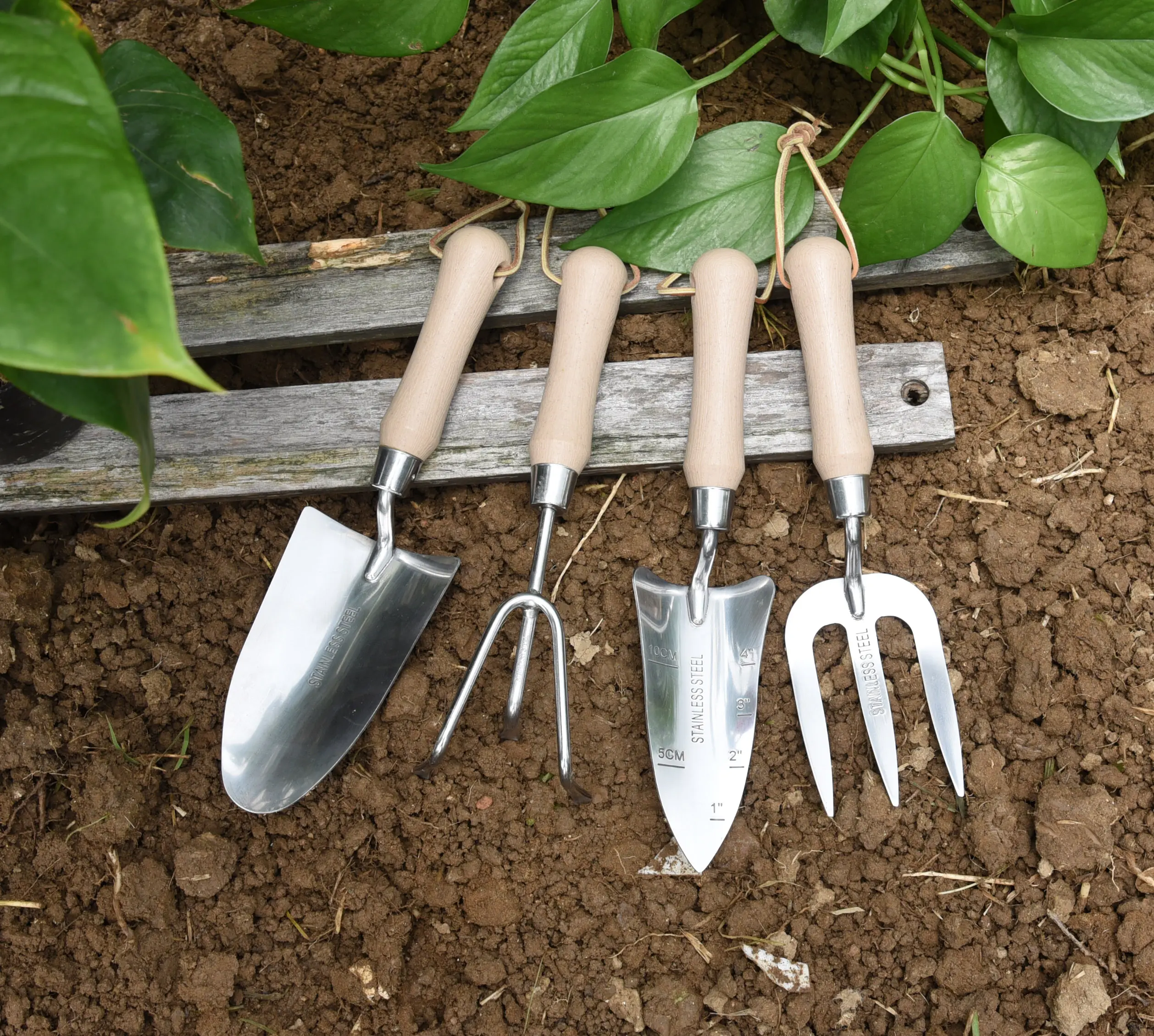 Outdoor Green House Garden Supplies Wheat Straw Handle Trowel Transplanter Cultivator Fork Garden Hand Tool Set