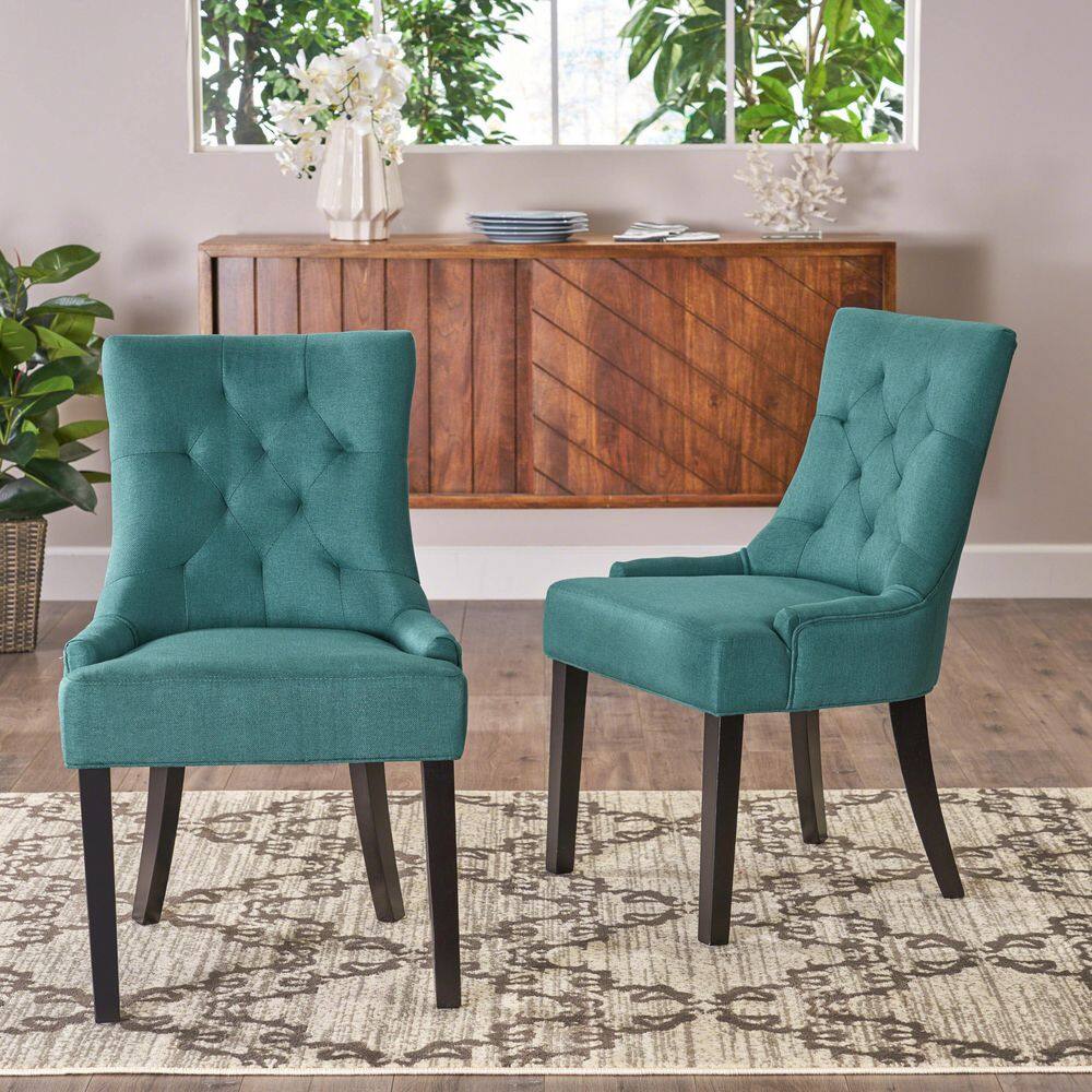 Noble House Hayden Dark Teal Upholstered Dining Chairs (Set of 2) 10728