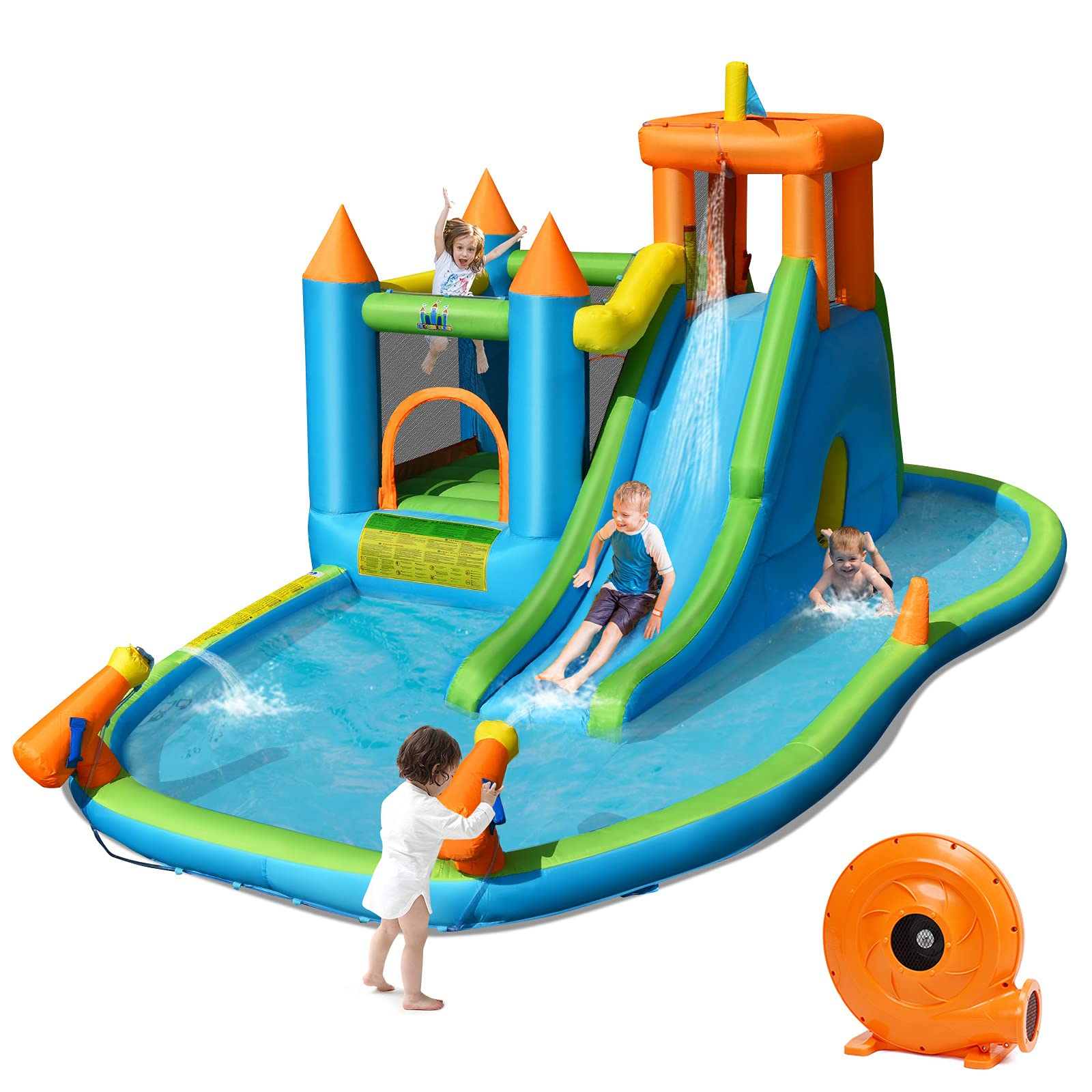 BOUNTECH Inflatable Water Slide Park | 8 in 1 Bounce House w/ Large Splash Pool