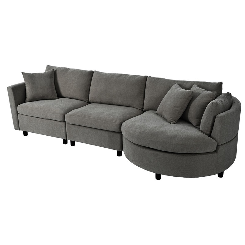 Modern Snow Neil Fabric Sofa with Three Pillows and Curved Seat