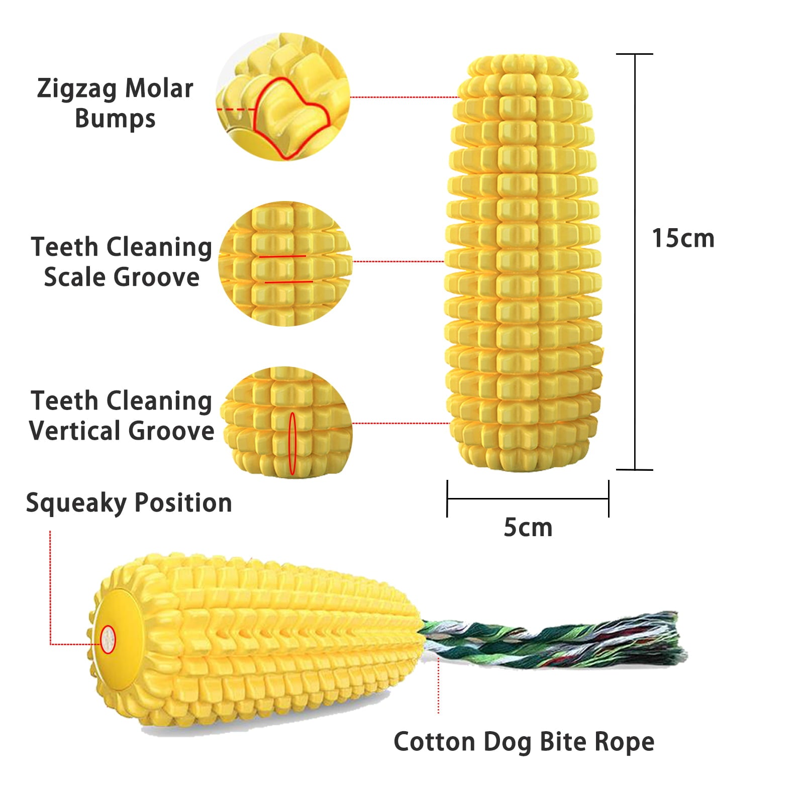 Dog Chew Toys， Puppy Toothbrush for Cleaning Teeth，Dog Squeak/Non-Squeak Toys Interactive Corn Toys， Dog Toys Aggressive Chewers for Small/Medium/Large Dog