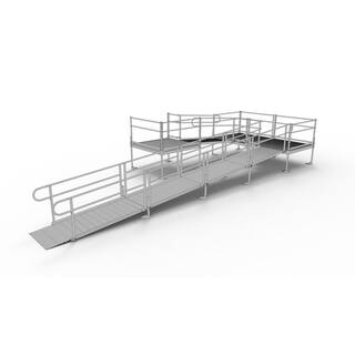 EZ-ACCESS PATHWAY 30 ft. U-Shaped Aluminum Wheelchair Ramp Kit with Solid Surface Tread 2-Line Handrails and (3) 5 ft. Platforms PS30U55TTS