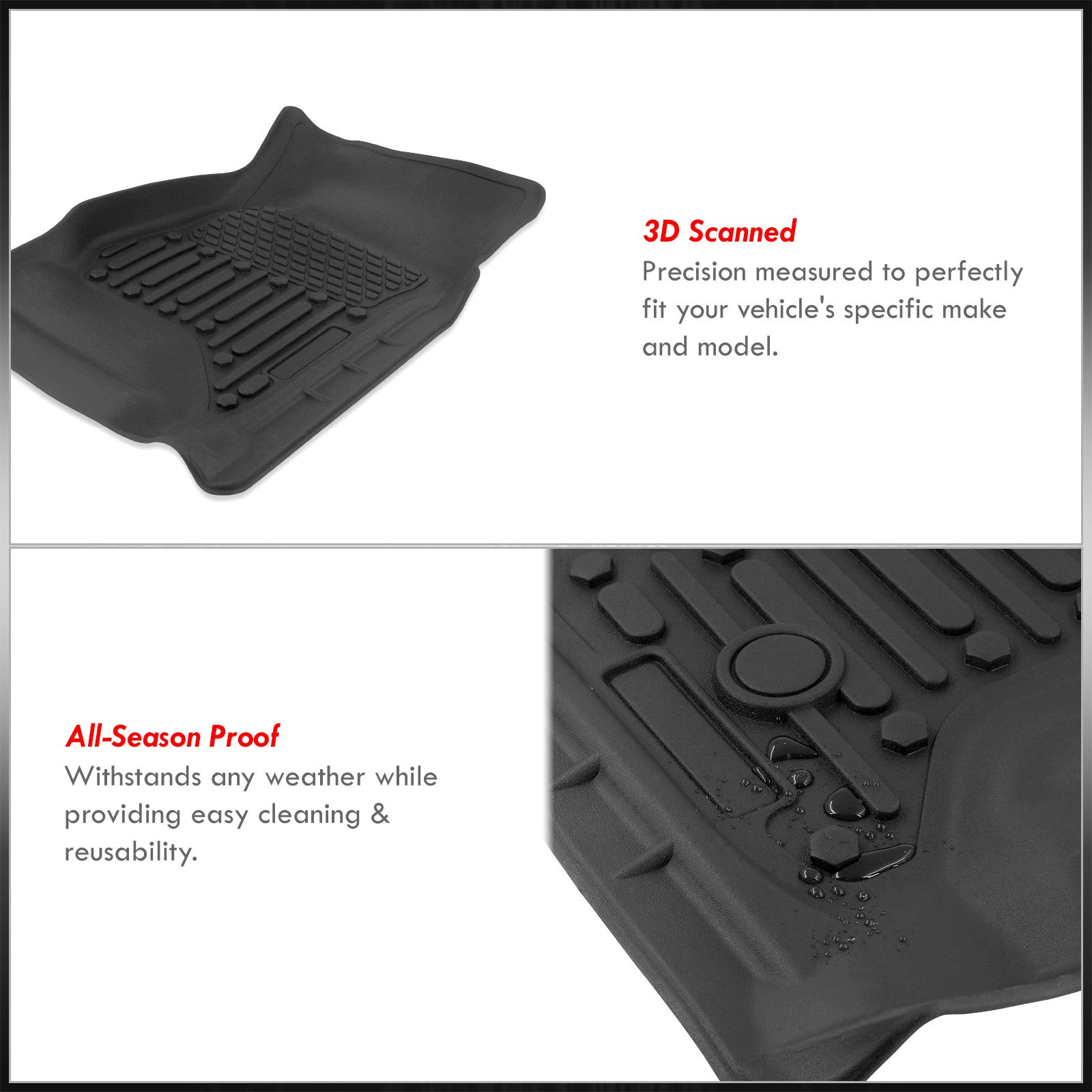 AJP Distributors 3-Piece All Weather Season Guard Rubber Floor Mats Liner Front Rear Compatible/Replacement For Silverado Sierra Double Extended Cab 1500 2500HD 3500 HD 2014 2015 2016 2017 2018 2019