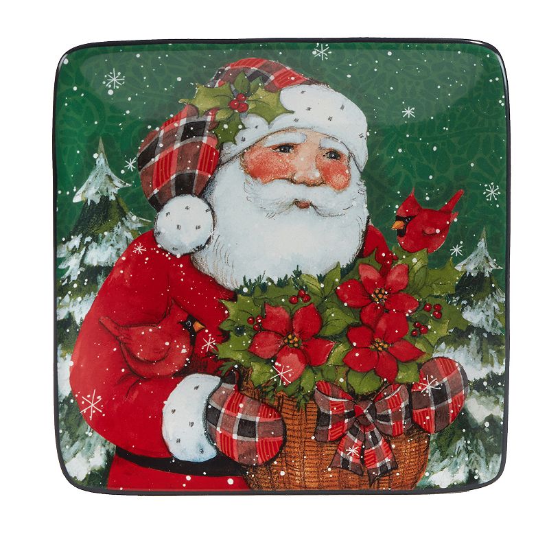 Certified International Christmas Lodge Santa 4-pc. Canape Plate Set