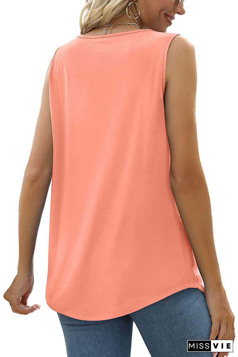 Plain Square Neck Tucked Stitching Tank Top