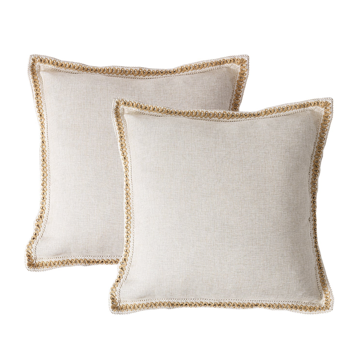 2 Piece Farmhouse Burlap Trimmed Decorative Pillow Covers with Floral Linen Lace Edge