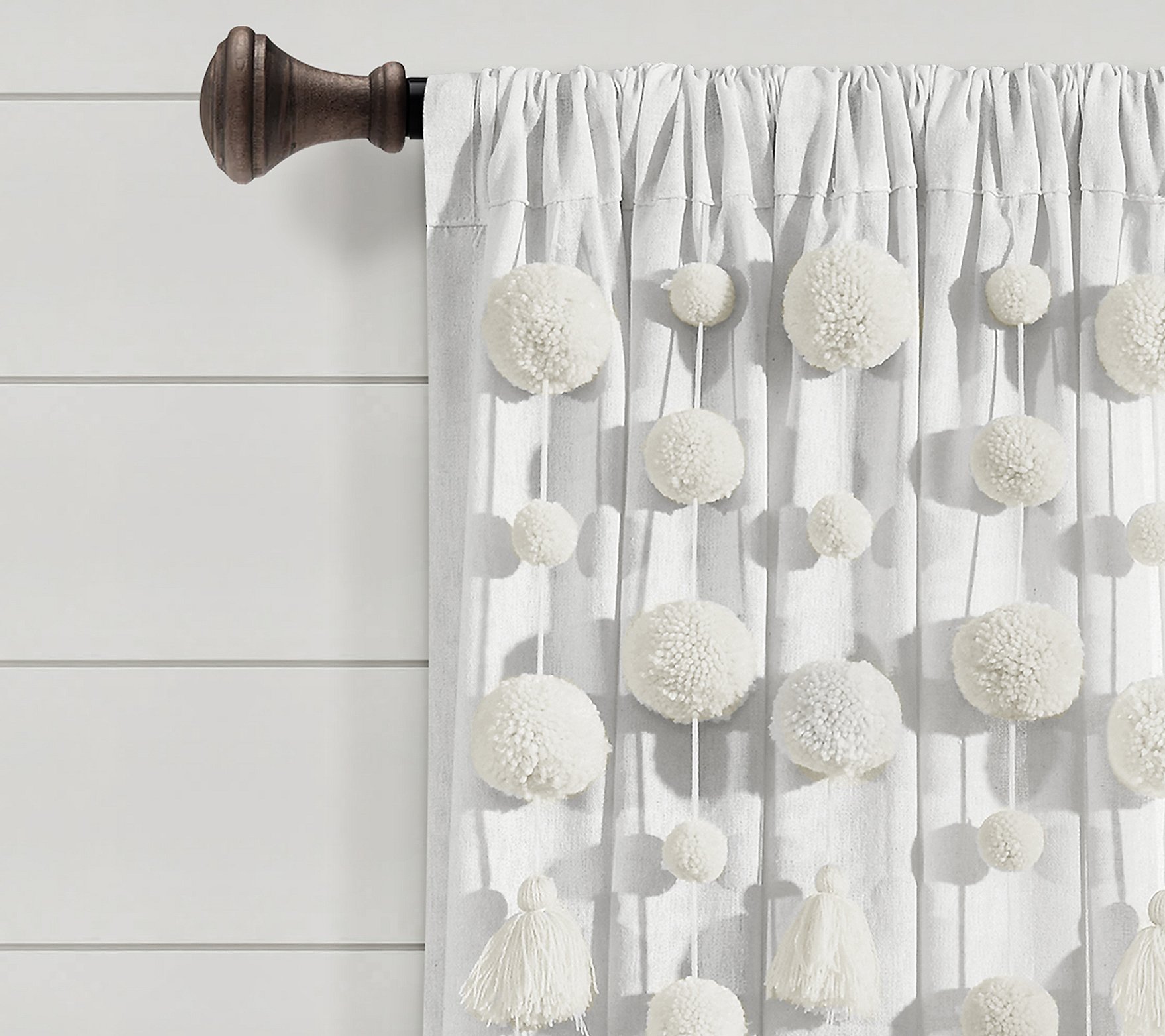 Boho Pom-Pom Tassel Linen Window Panel 52x95 byLush Decor