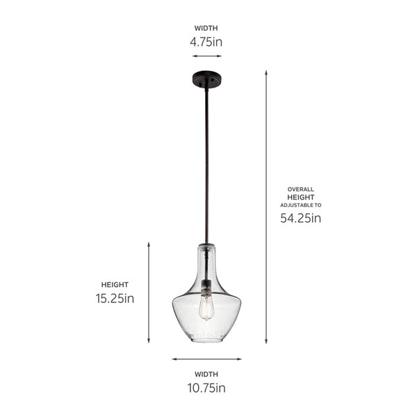 Kichler 42141OZCS Everly Olde Bronze Modern/Contemporary Seeded Glass Teardrop Pendant Light