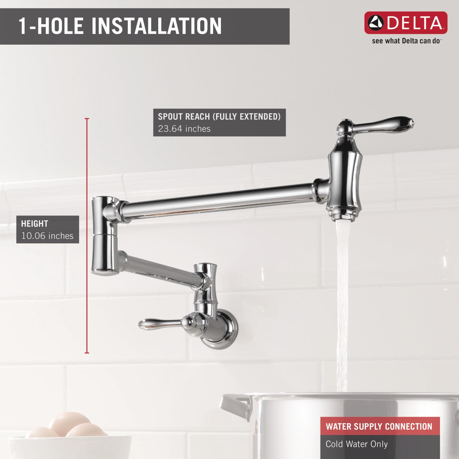 Delta Faucets Victorian Dual Swing Pot Filler Wall Faucet， Chrome | 1177LF