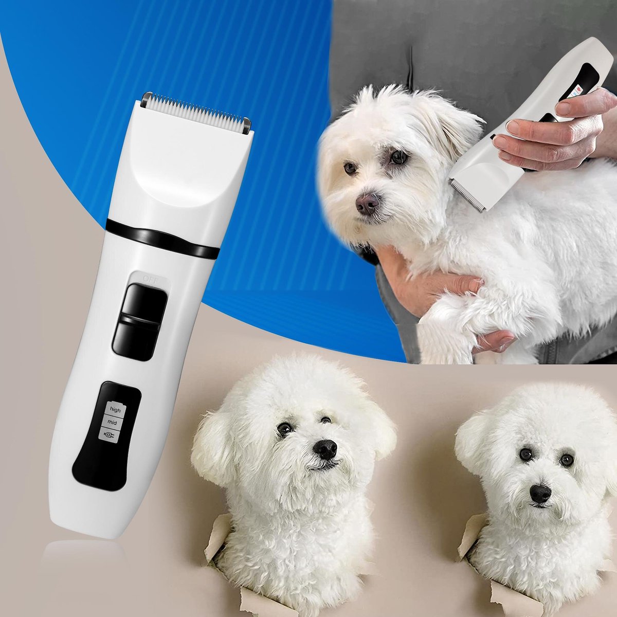 Bousnic Ceramic Removable Blade Dog and Cat Grooming Clipper， White