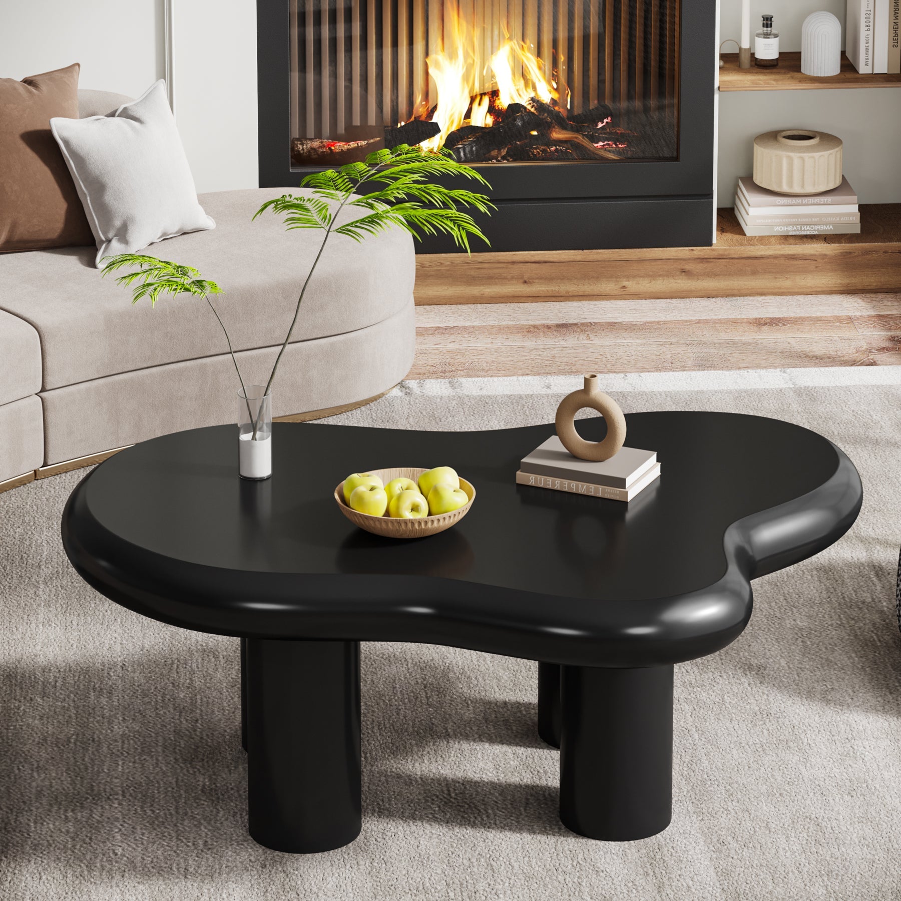 Cloud-Shaped Coffee Table, Modern Center Table with 4 Solid Legs