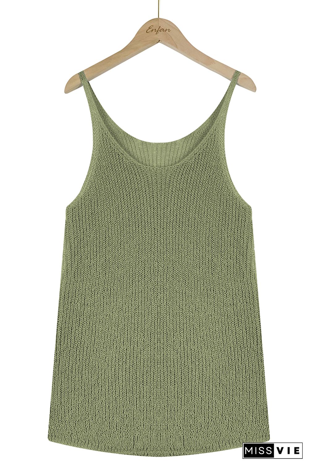 Color Block and Plain U Neck Knit Tank Top