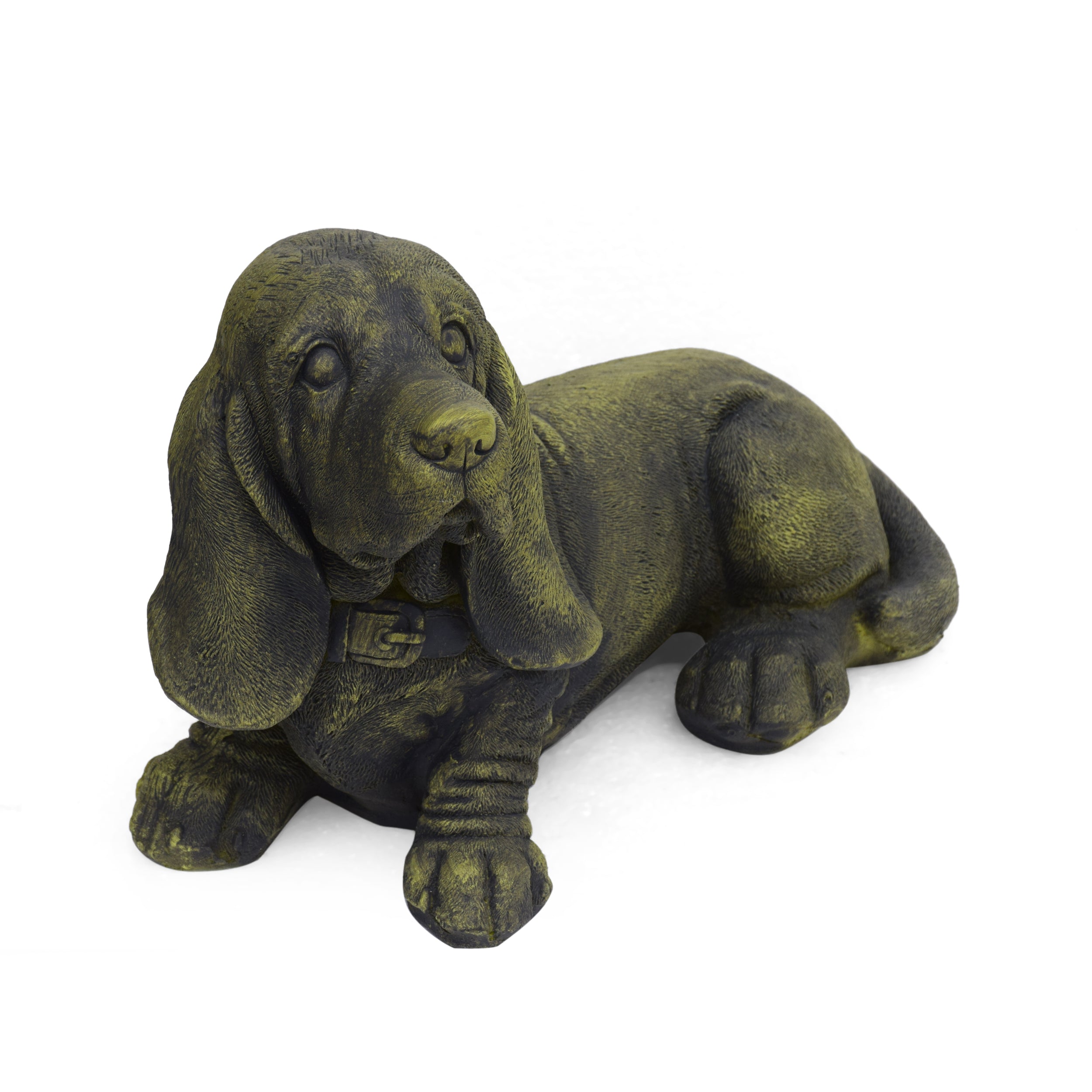 Dayton Outdoor Basset Hound Dog Garden Ornament, Antique Green Finish