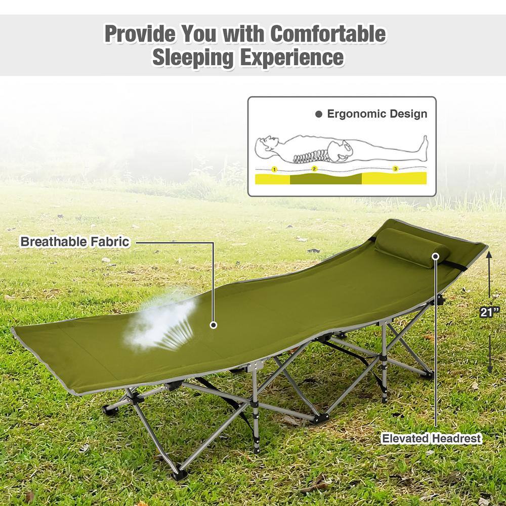 Costway Folding Camping Cot Heavy-Duty Outdoor Cot Bed Green OP70768GN