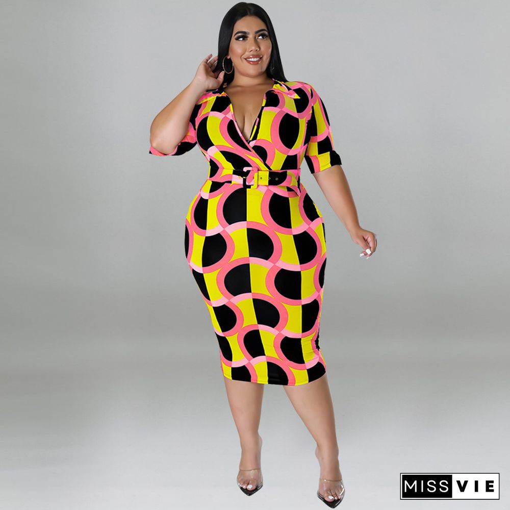 Sexy Hip Cover Fashion Print Plus Size Dress