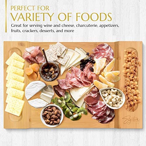 Signature Living Large Bamboo Cheese Board (16” x 10” x 1.2”) Beautiful Charcuterie Board for Cheese， Crackers， Meat - Durable Wooden Housewarming Serving Board