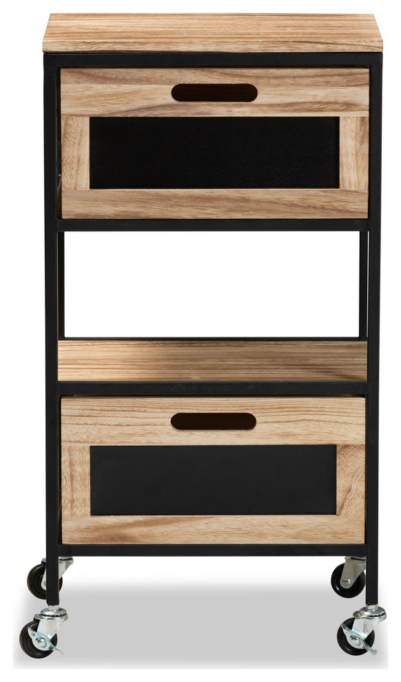 Baxton Olinda Oak Brown Wood and Black Metal 2 Drawer End Table   Transitional   Side Tables And End Tables   by Shop Chimney  Houzz