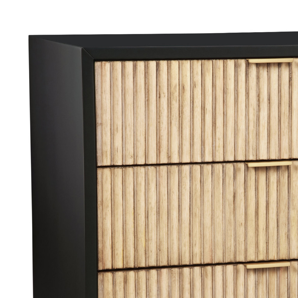 Benzara BM269165 Accent Chest With 3 Corrugated Drawers and Metal Base  Black   Contemporary   Accent Chests And Cabinets   by Uber Bazaar  Houzz