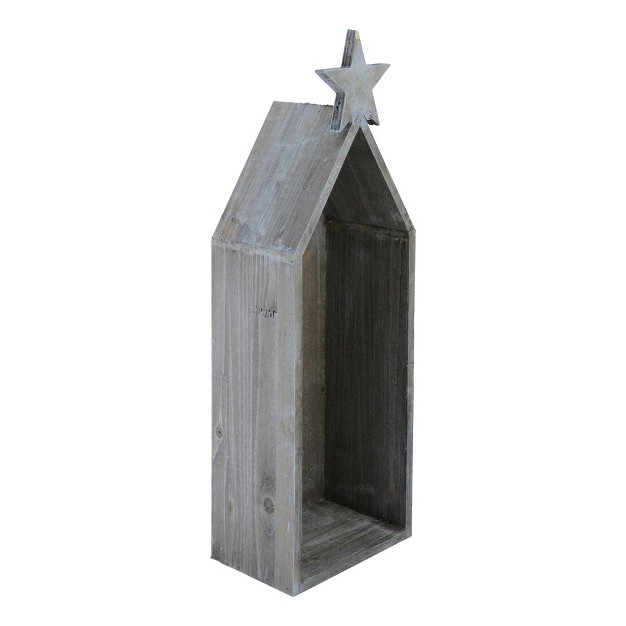 Brown Distressed Decorative Wooden House With Star Christmas Decoration