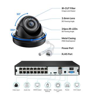 ZOSI 4K UHD 16-Channel POE NVR Security Camera System with 4TB HDD and 8 Wired 5MP Outdoor IP Dome Cameras Motion Detection 16DK-4295B8-40-US