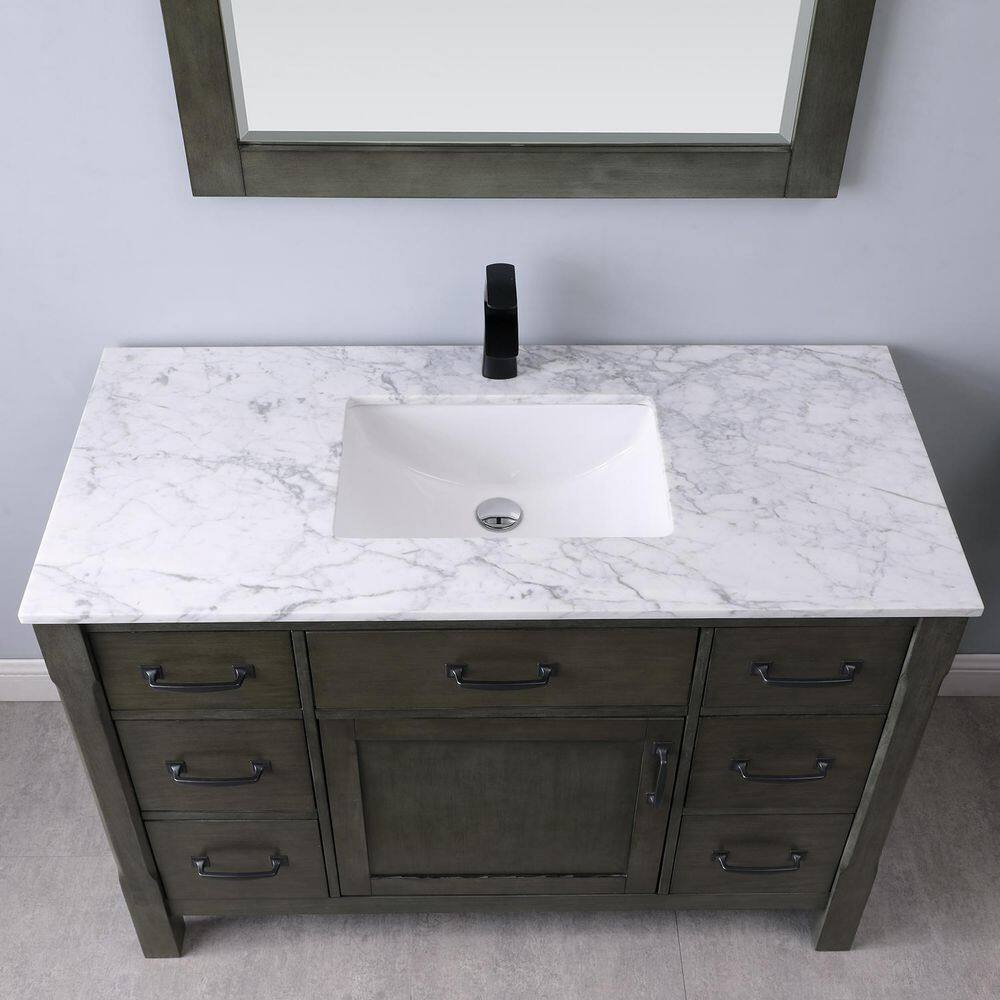 Altair Maribella 48 in. Single Bathroom Vanity Set in Rust Black and Carrara White Marble Countertop with Mirror 535048-RL-CA