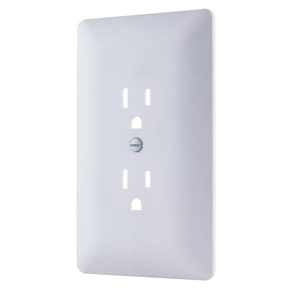 Commercial Electric 1-Gang Plastic Duplex Outlet Wall Plate Cover-Up White (Paintable) PPCW-D