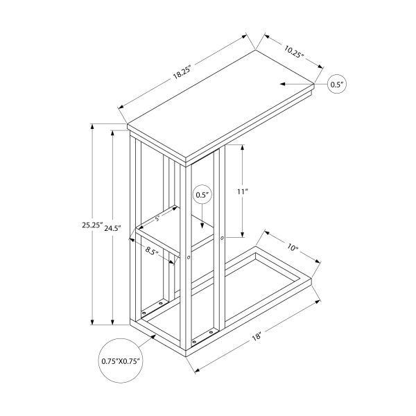 Accent Table， C-shaped， End， Side， Snack， Living Room， Bedroom， White Laminate， White Metal， Contemporary， Modern